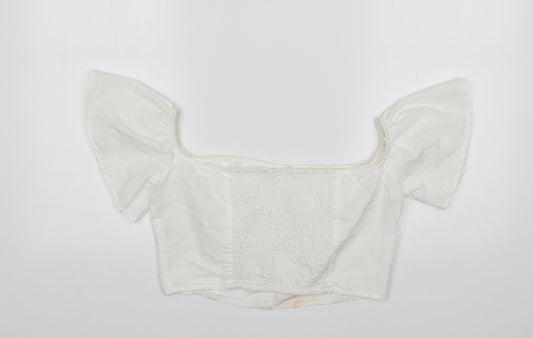 Missguided Womens White  Cotton Cropped Blouse Size 10 Boat Neck