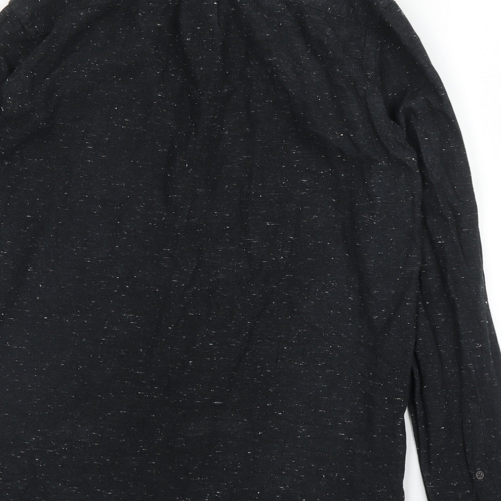 H&M Mens Black  Cotton  Button-Up Size S Collared Button