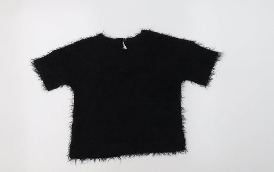 George Girls Black Crew Neck  Polyester Pullover Jumper Size 6-7 Years  Button