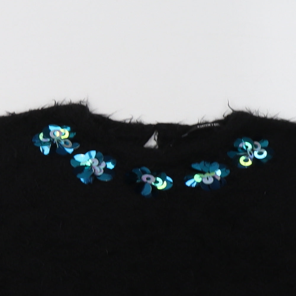 George Girls Black Crew Neck  Polyester Pullover Jumper Size 6-7 Years  Button