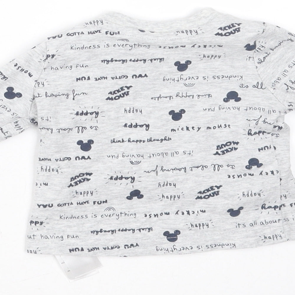 Primark Baby Grey  Cotton Basic T-Shirt Size 0-3 Months Round Neck  - mickey mouse