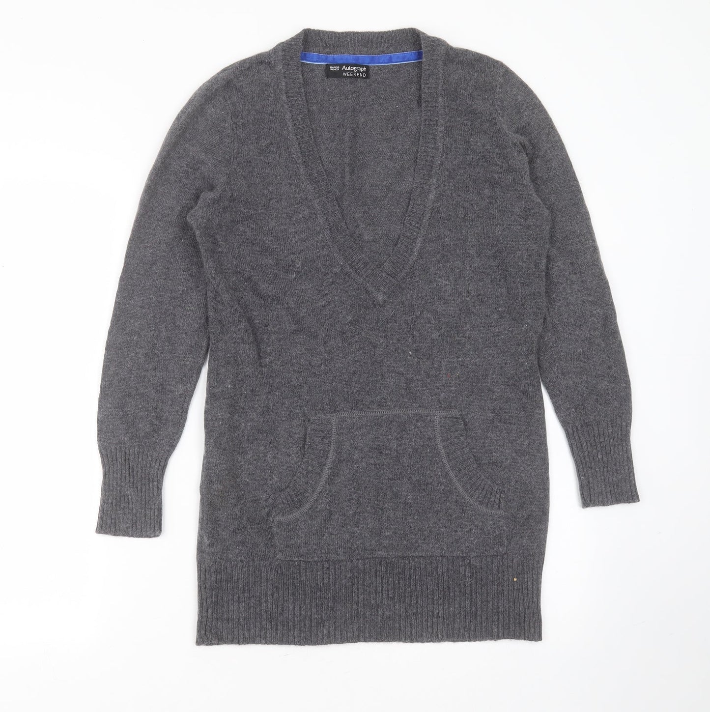 Marks and Spencer Womens Grey V-Neck  Polyamide Pullover Jumper Size 12