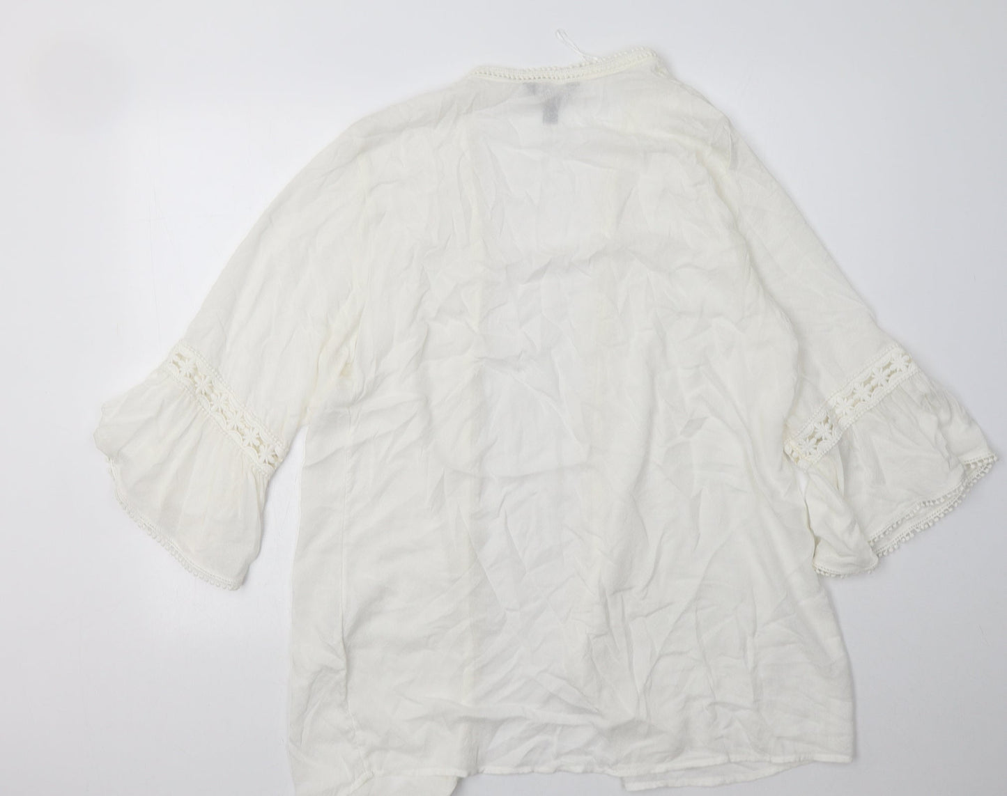 New Look Womens White V-Neck  Viscose Cardigan Jumper Size L