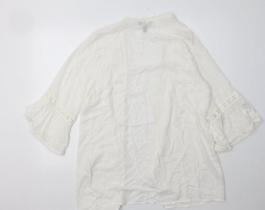 New Look Womens White V-Neck  Viscose Cardigan Jumper Size L