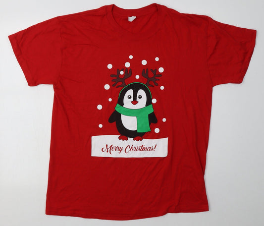 casual classics Mens Red  Cotton  T-Shirt Size L Crew Neck  - Christmas