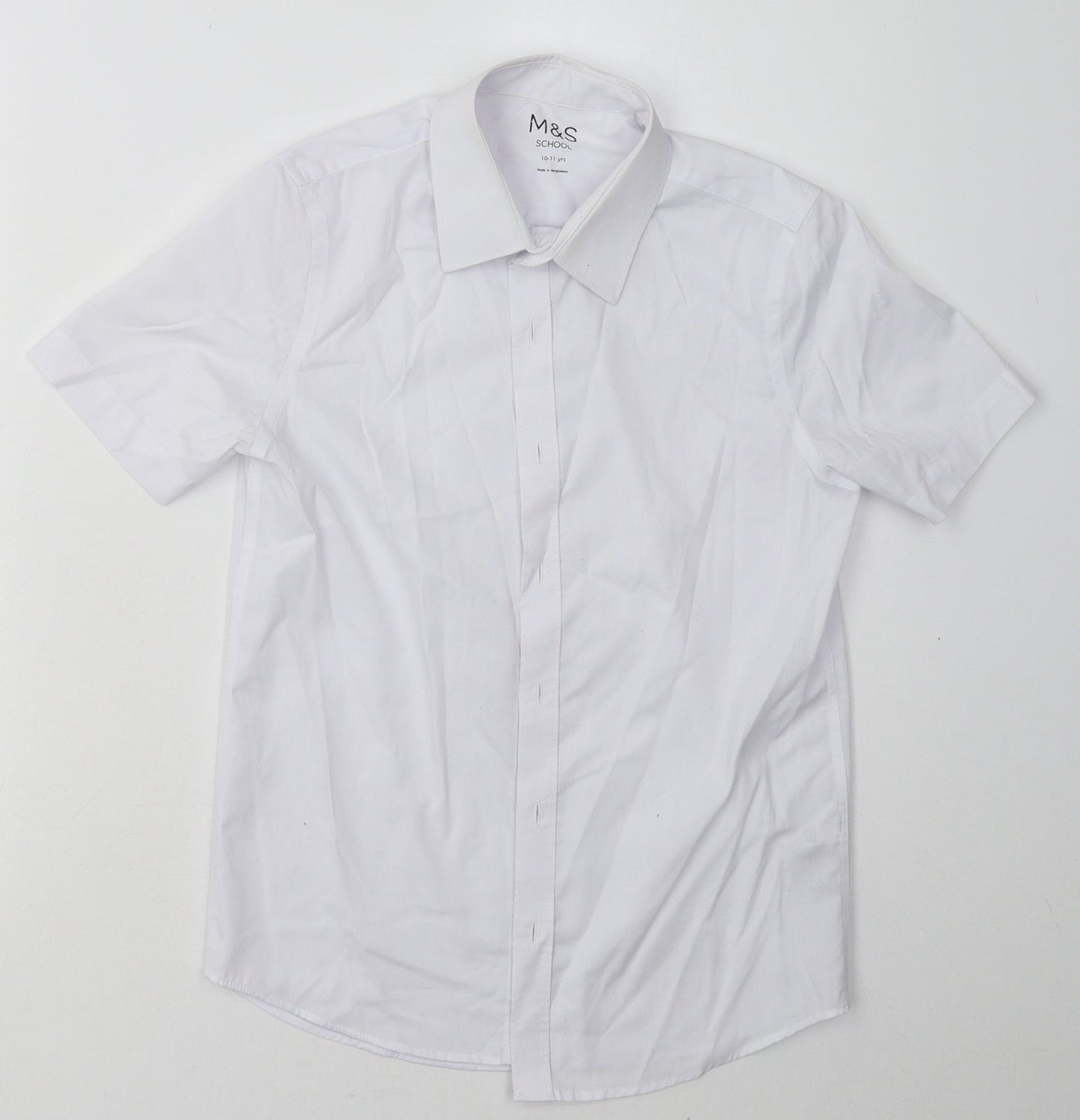 Marks and Spencer Boys White  Polyester Basic Button-Up Size 10-11 Years Collared Button - School Wear