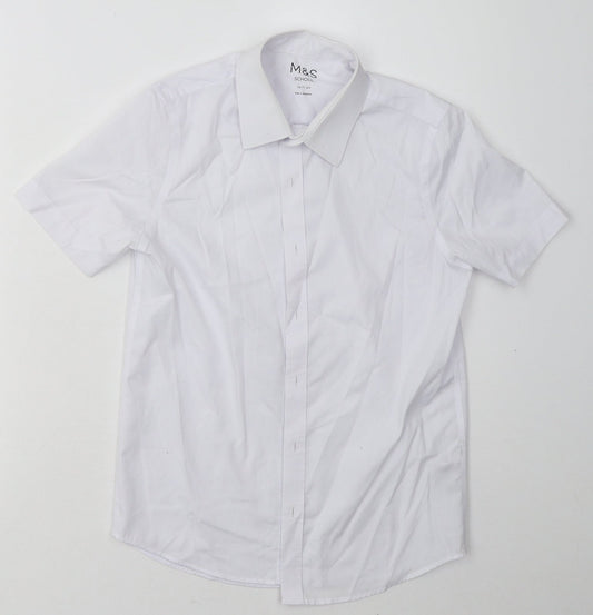 Marks and Spencer Boys White  Polyester Basic Button-Up Size 10-11 Years Collared Button - School Wear