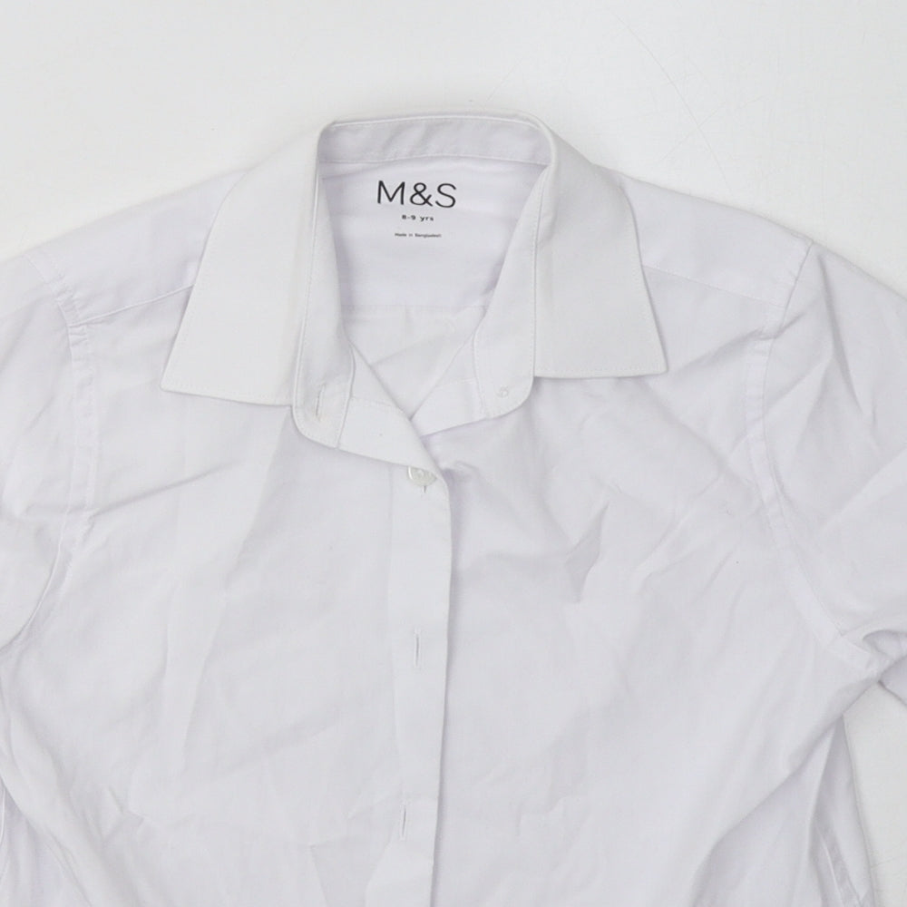 Marks and Spencer Boys White  Polyester Basic Button-Up Size 8-9 Years Collared Button - School Wear