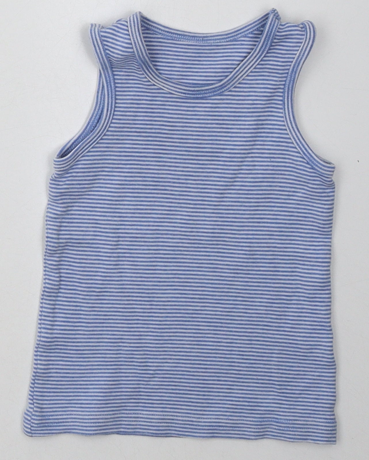 F&F Boys Blue Striped Cotton Basic Tank Size 4-5 Years Crew Neck Pullover