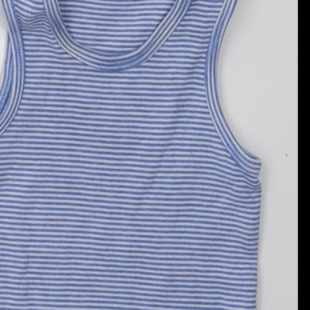 F&F Boys Blue Striped Cotton Basic Tank Size 4-5 Years Crew Neck Pullover