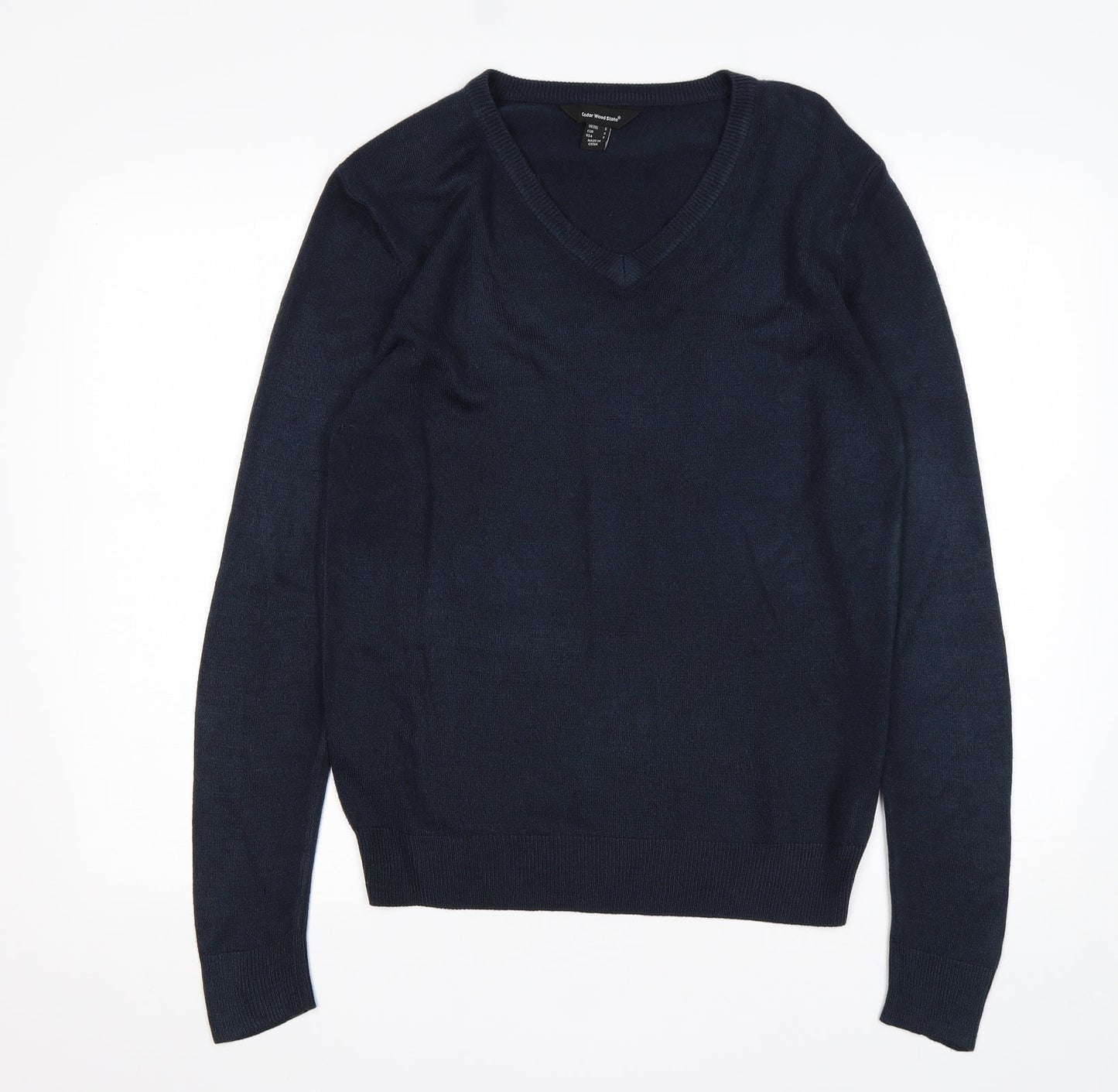 Cedar Wood State Mens Blue V-Neck  Acrylic Pullover Jumper Size S