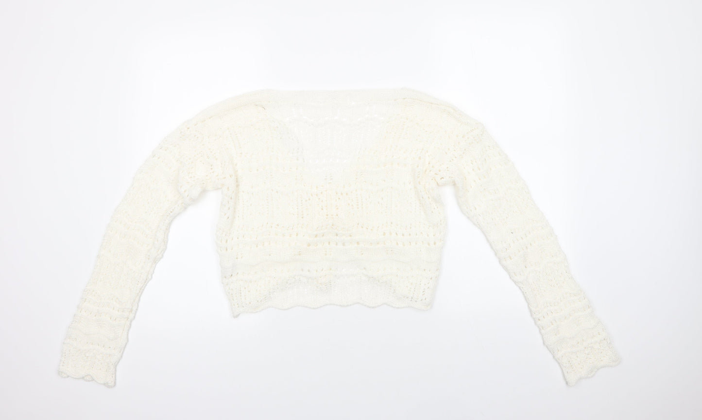 Missguided Womens Ivory V-Neck  Acrylic Pullover Jumper Size L