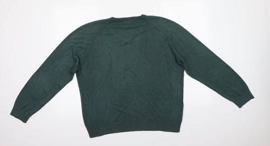 M&S Mens Green V-Neck  Acrylic Pullover Jumper Size L