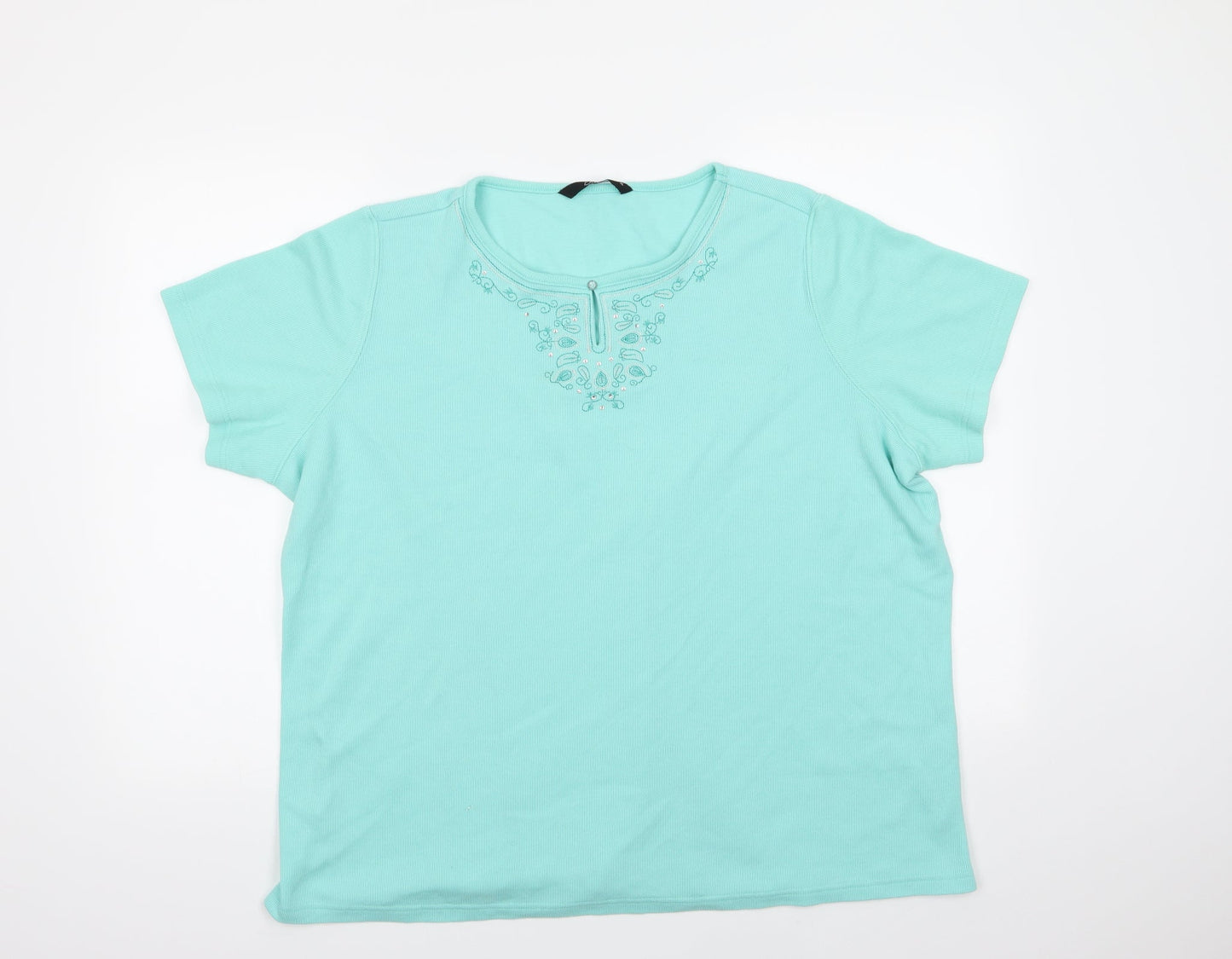 BM Womens Green  Cotton Basic Blouse Size XL Crew Neck