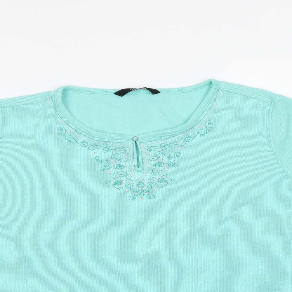 BM Womens Green  Cotton Basic Blouse Size XL Crew Neck