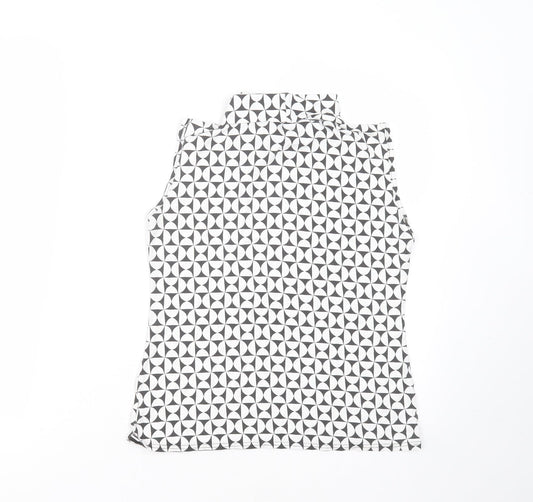 Sisters Point Womens White Geometric Polyester Basic Blouse Size S Round Neck