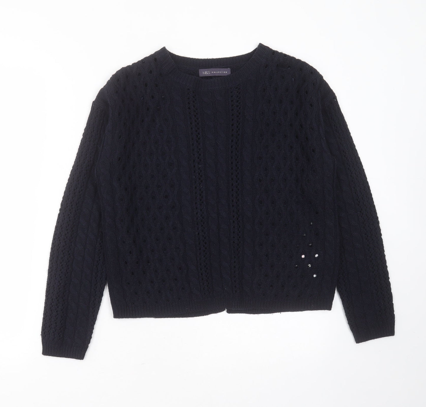 Marks and Spencer Womens Blue Round Neck Geometric Acrylic Pullover Jumper Size 10