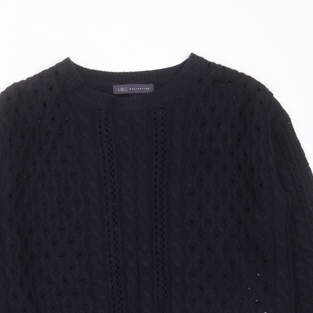 Marks and Spencer Womens Blue Round Neck Geometric Acrylic Pullover Jumper Size 10