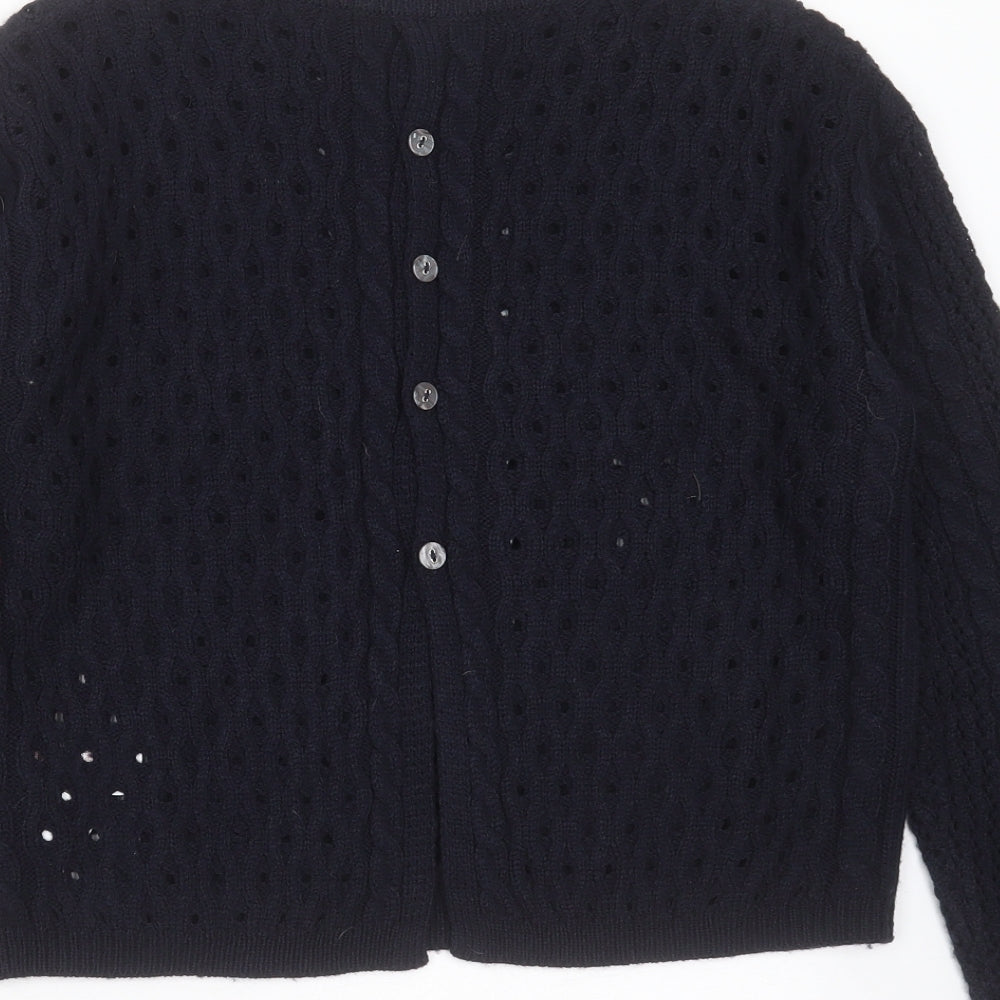 Marks and Spencer Womens Blue Round Neck Geometric Acrylic Pullover Jumper Size 10