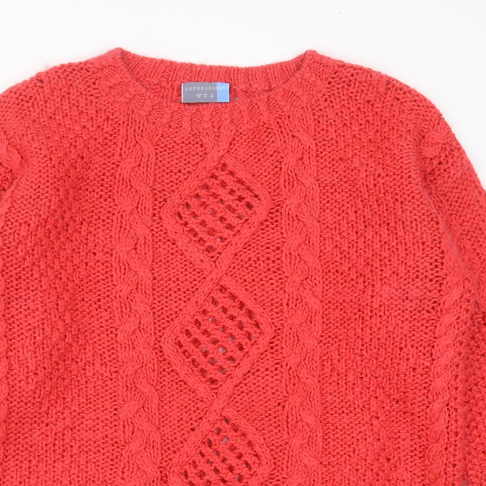 Expressions Womens Pink Round Neck Geometric Acrylic Pullover Jumper Size 12