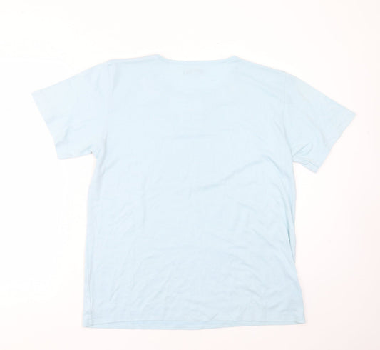 emily claire Womens Blue  Cotton Blend Basic T-Shirt Size M Round Neck - Embroidered detail