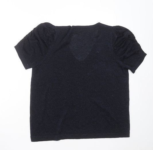 NEXT Womens Blue V-Neck  Viscose Pullover Jumper Size 14   - glittery