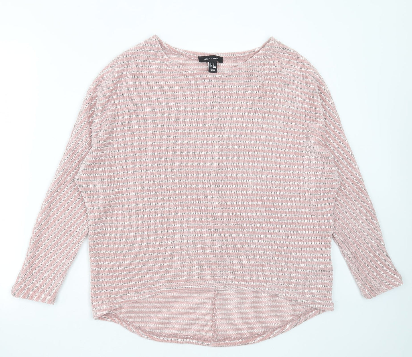 New Look Womens Pink Round Neck Striped Polyester Pullover Jumper Size M