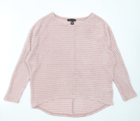 New Look Womens Pink Round Neck Striped Polyester Pullover Jumper Size M