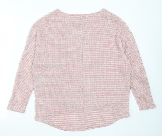 New Look Womens Pink Round Neck Striped Polyester Pullover Jumper Size M