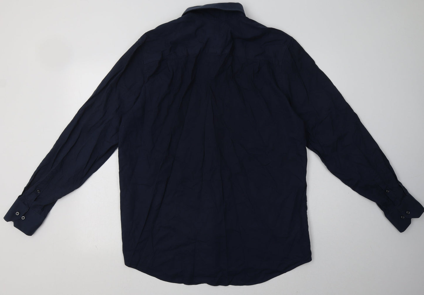 George Mens Blue  Cotton  Button-Up Size 17 Collared Button