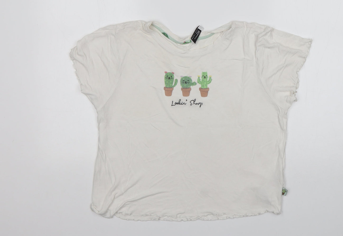 New Look Womens White  Viscose Cropped T-Shirt Size M Round Neck