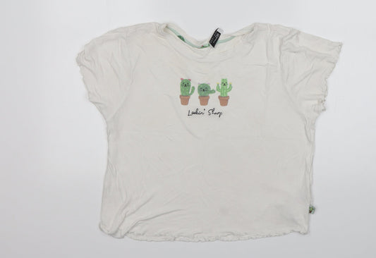 New Look Womens White  Viscose Cropped T-Shirt Size M Round Neck
