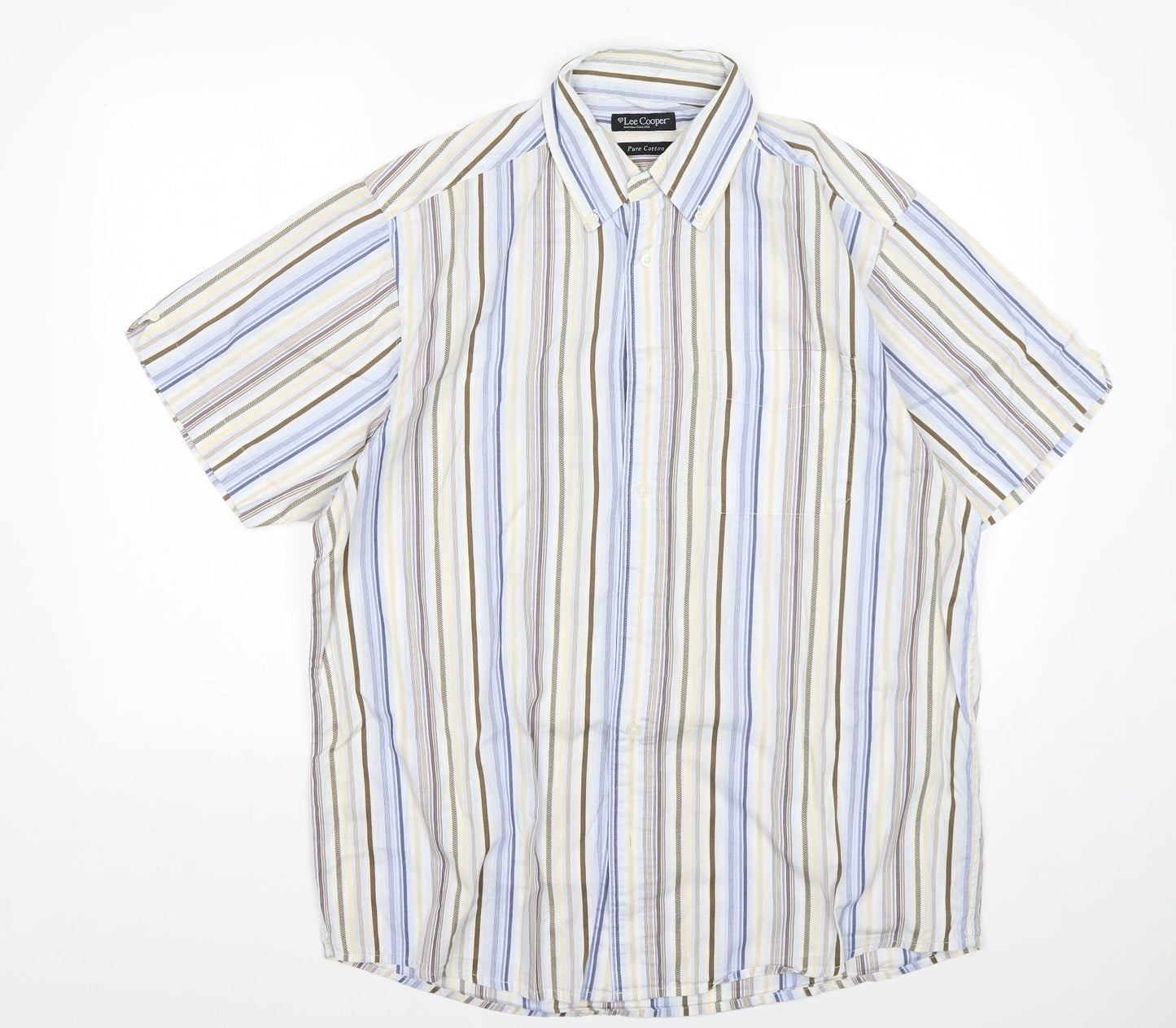 Lee Cooper Mens Multicoloured Striped Cotton  Button-Up Size M Collared