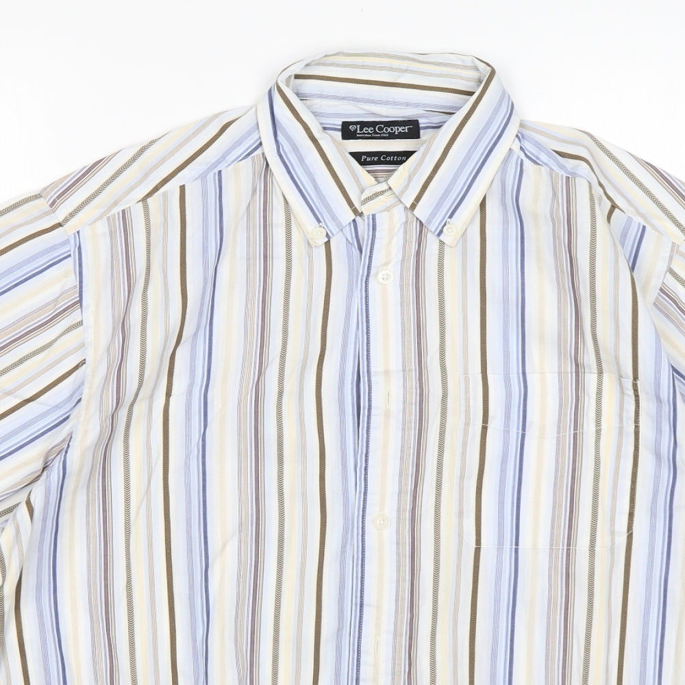 Lee Cooper Mens Multicoloured Striped Cotton  Button-Up Size M Collared