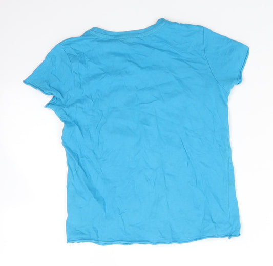 Little Kids Boys Blue  100% Cotton Basic T-Shirt Size 6-7 Years Round Neck