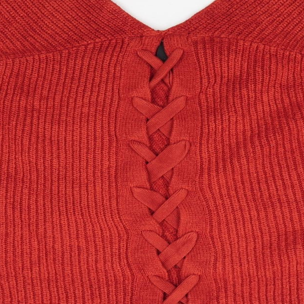 New Look Womens Orange V-Neck  Acrylic Pullover Jumper Size M
