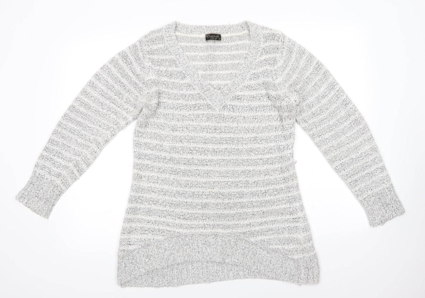 Originals Womens Grey V-Neck  Acrylic Pullover Jumper Size M