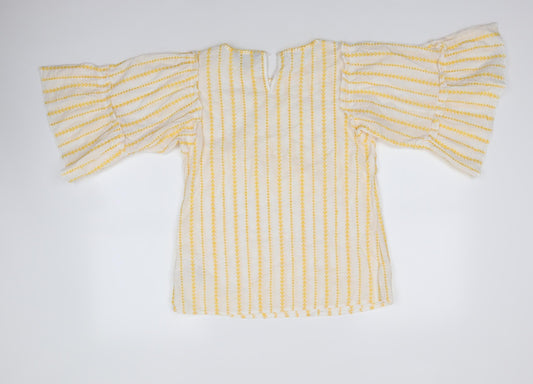 Dorothy Perkins Womens Yellow Striped 100% Cotton Basic Blouse Size 10 Round Neck