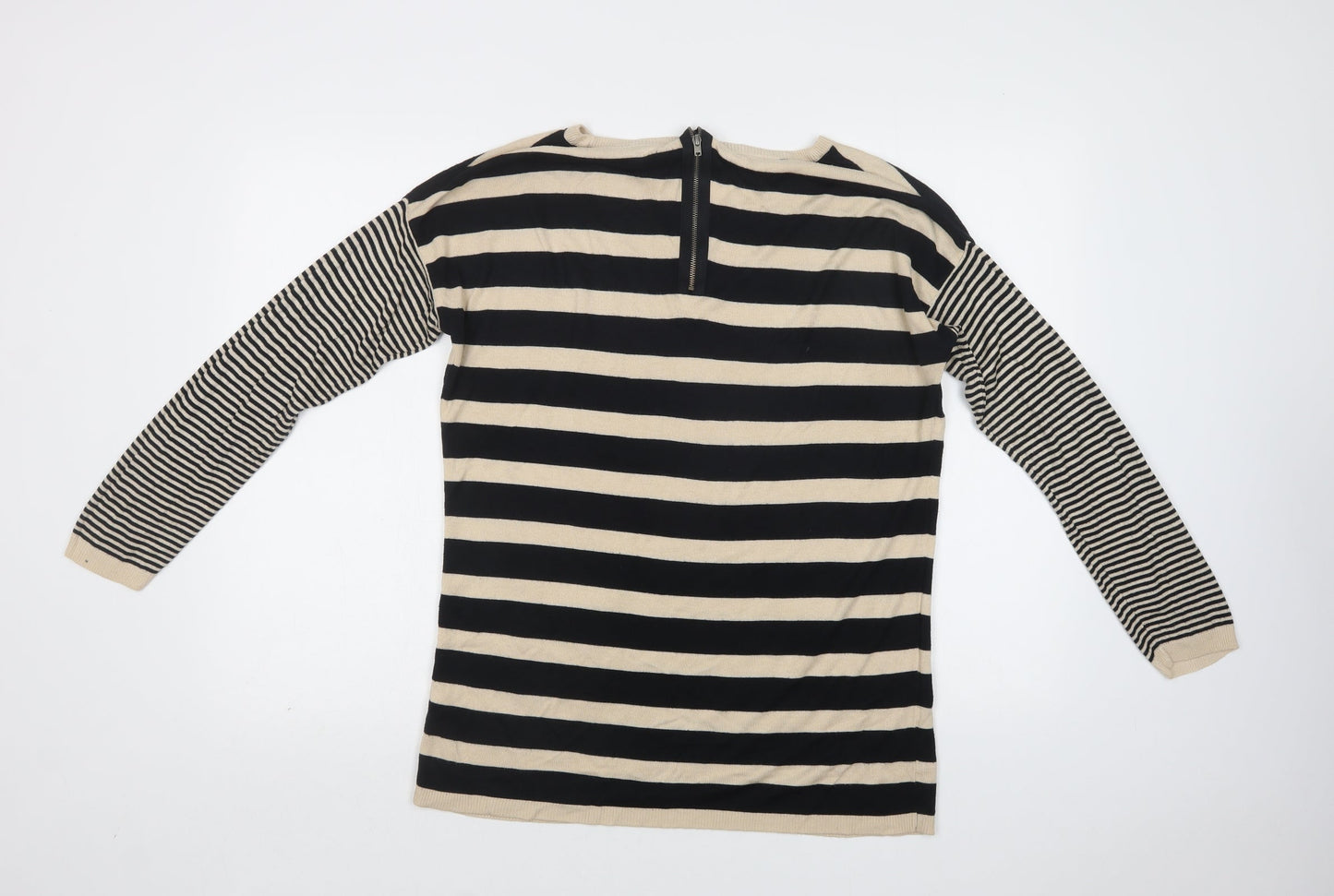 Wallis Womens Black Crew Neck Striped Viscose Tunic Jumper Size S