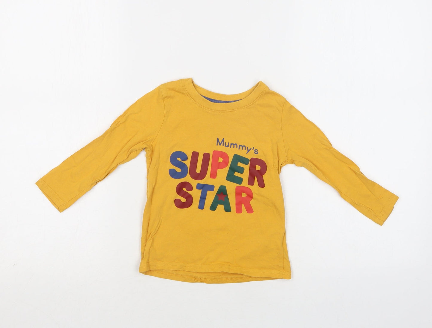 Primark Baby Yellow  Cotton Basic T-Shirt Size 18-24 Months Crew Neck  - Super Star