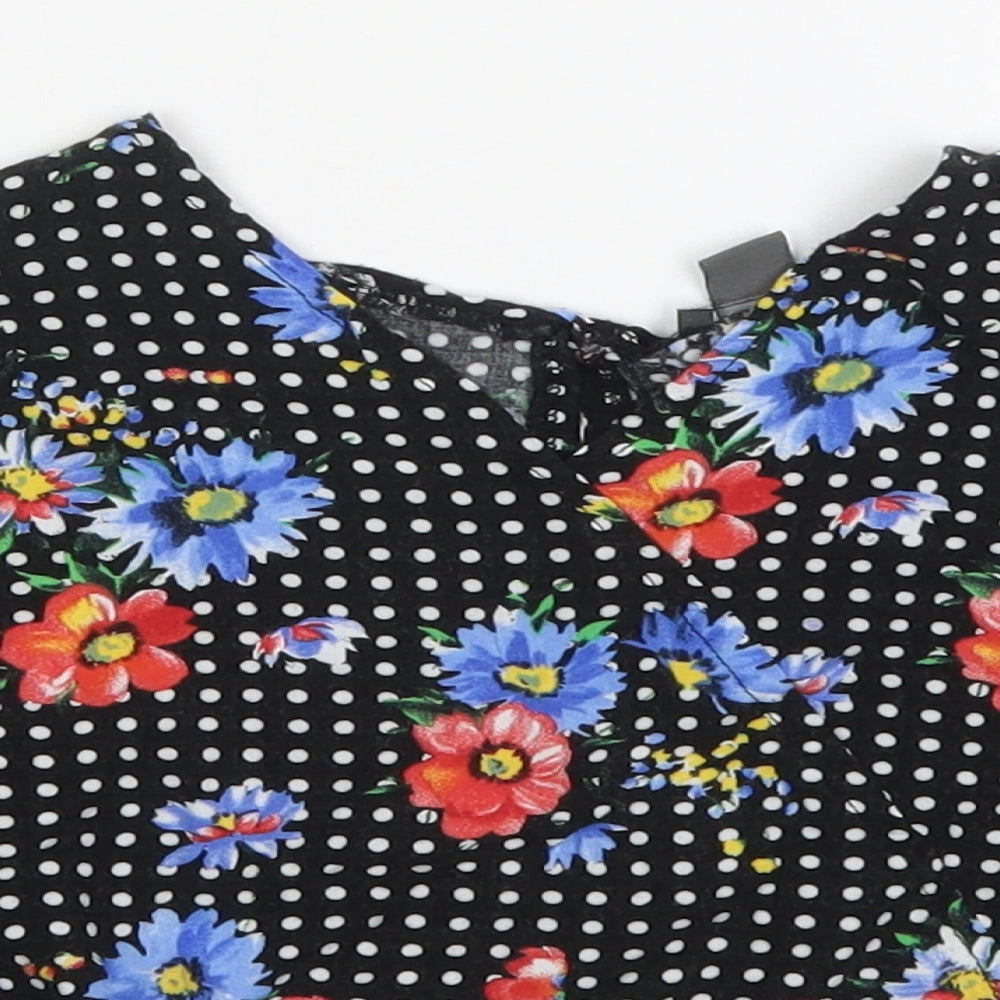 Primark Girls Multicoloured Polka Dot Viscose Basic Blouse Size 9-10 Years V-Neck Pullover - Flowers