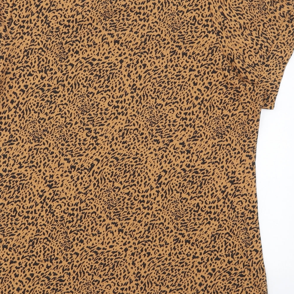 Amazon Womens Brown Animal Print Cotton Basic T-Shirt Size L Round Neck