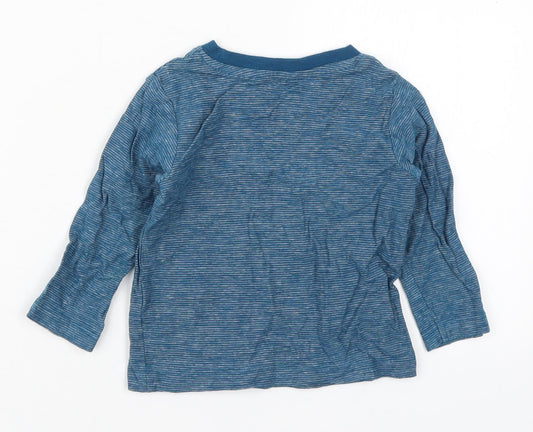 Matalan Boys Blue Striped Cotton Basic T-Shirt Size 9-12 Months Crew Neck Pullover