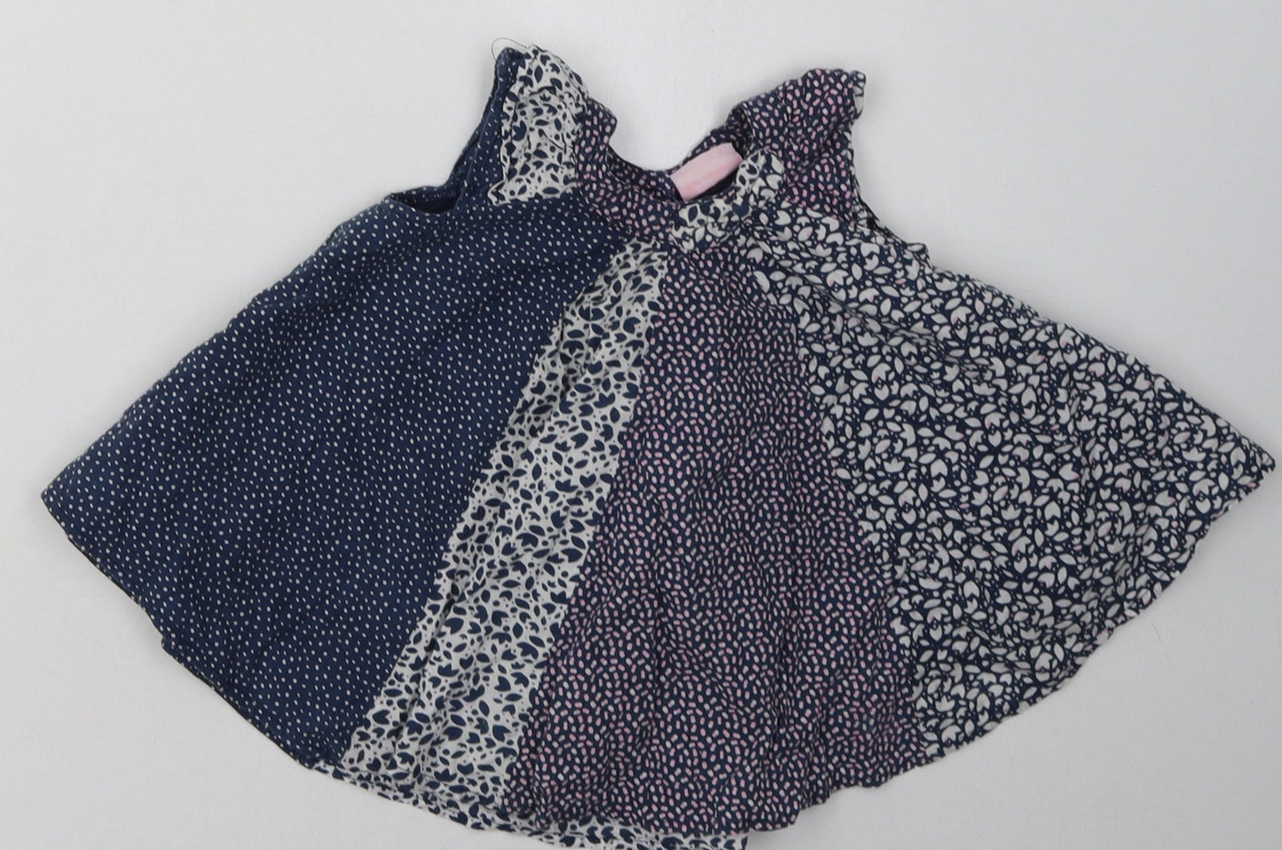mini me Girls Blue Polka Dot Cotton A-Line  Size 3-6 Months  Crew Neck Button