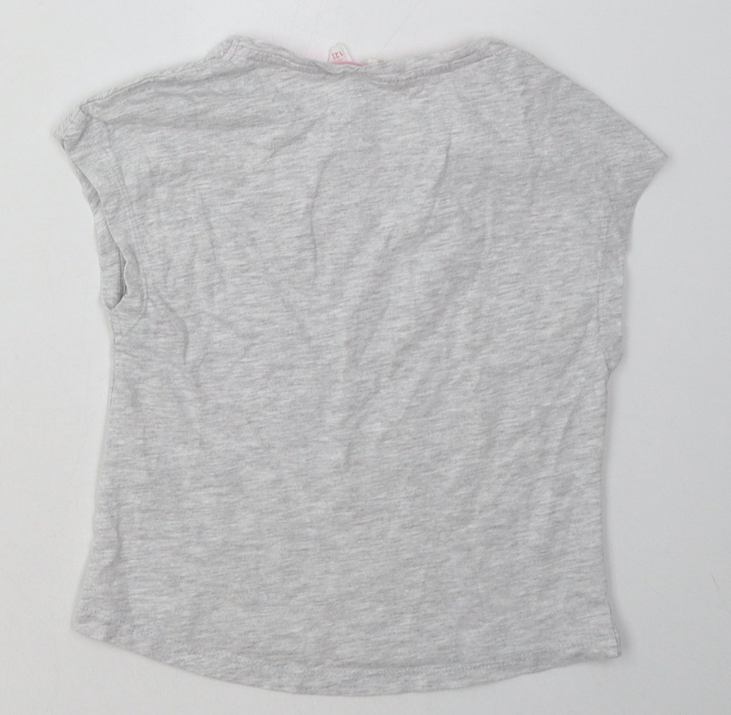 alive Girls Grey  Cotton Basic T-Shirt Size 7 Years Crew Neck Button