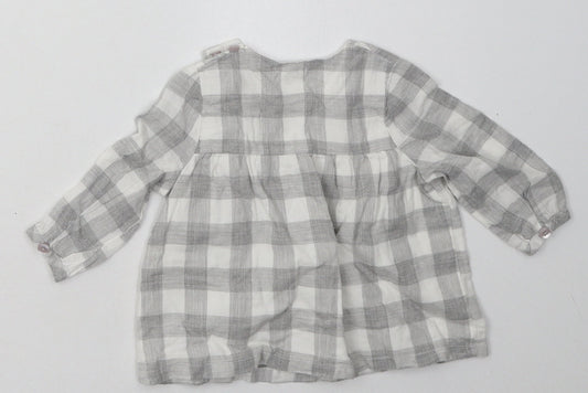 mamas & papas Girls Grey Check Cotton A-Line  Size 3-6 Months  Crew Neck Button