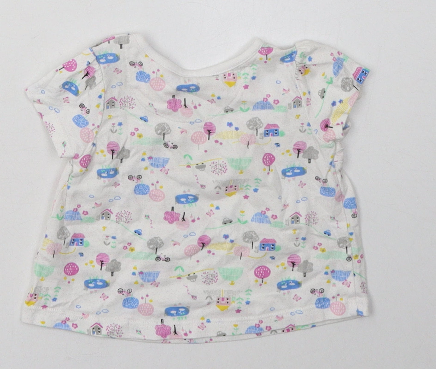 Nutmeg Girls Multicoloured Geometric Cotton Basic Casual Size 3-6 Months Crew Neck Button