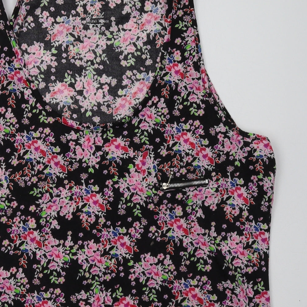 Peacocks Womens Pink Floral Polyester Basic Tank Size 18 Crew Neck
