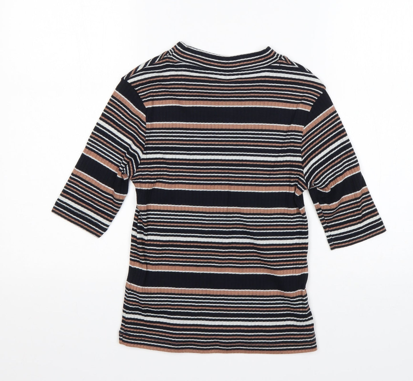 Topshop Womens Multicoloured Striped Polyester Basic T-Shirt Size 8 Round Neck