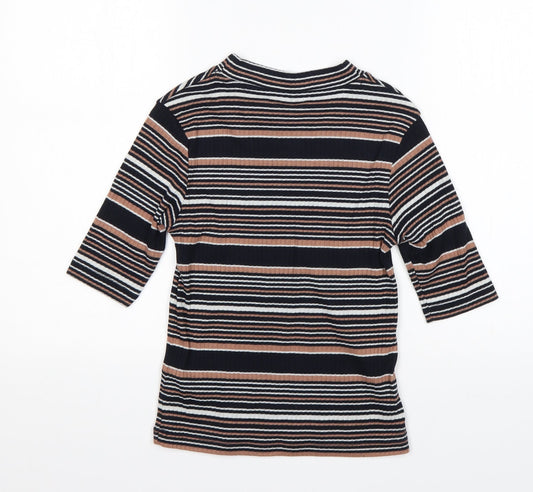 Topshop Womens Multicoloured Striped Polyester Basic T-Shirt Size 8 Round Neck